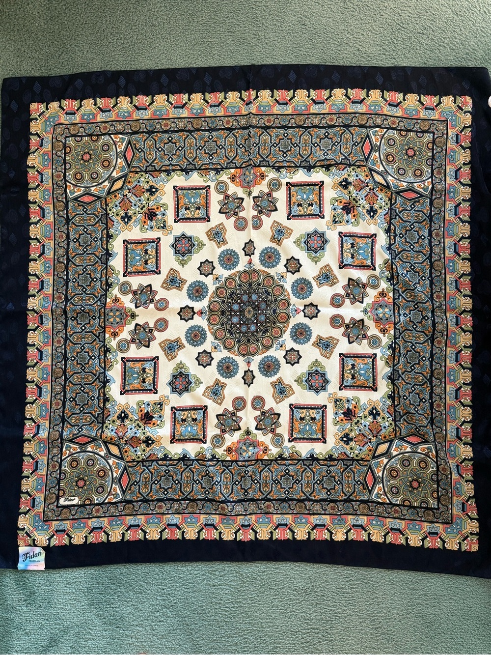 Navy and Cream Decorative Wall Tapestry with Multicolor Medallion Pattern